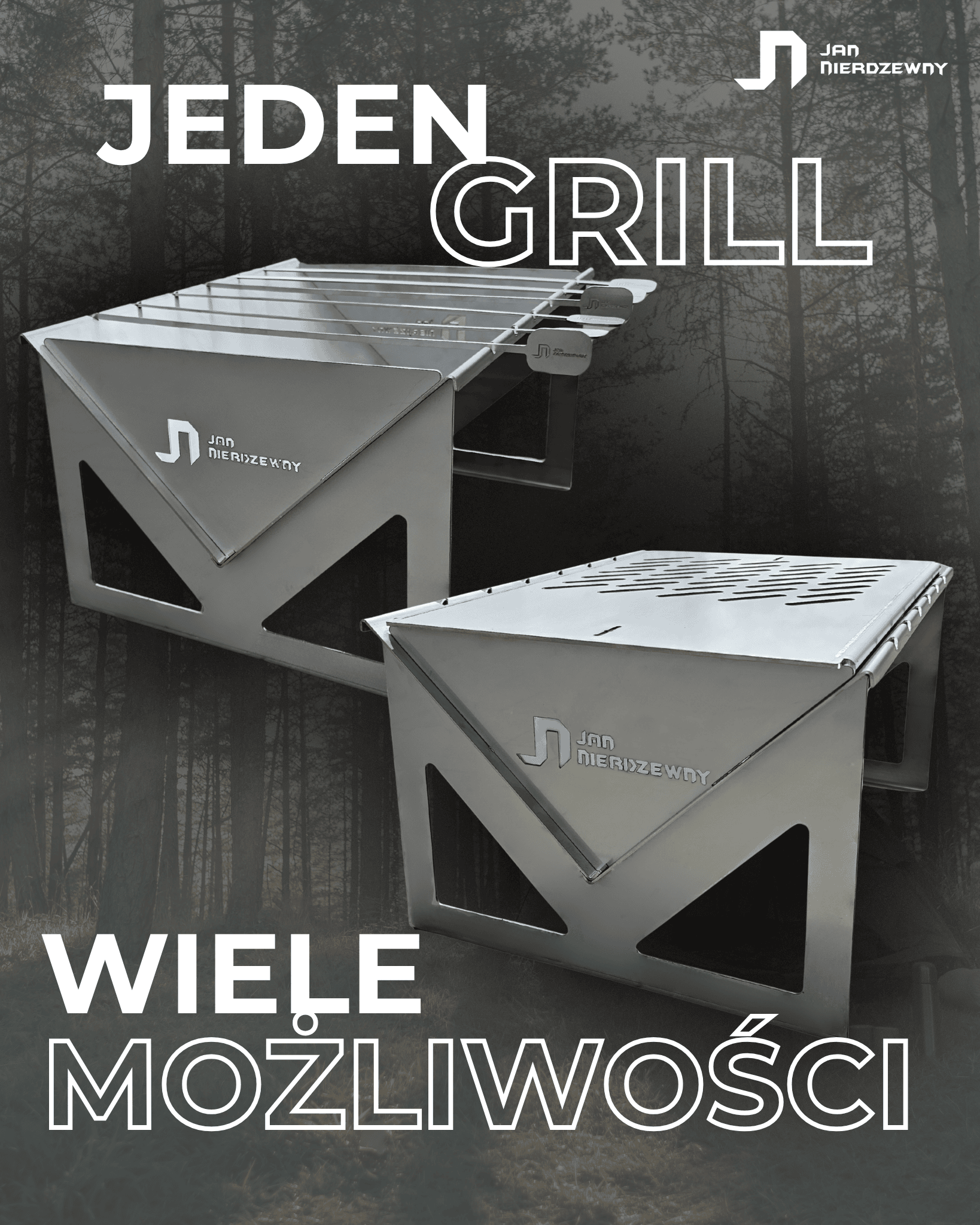 Nierdzewny grill turystyczny z rusztem i kijkami do szaszłyków 